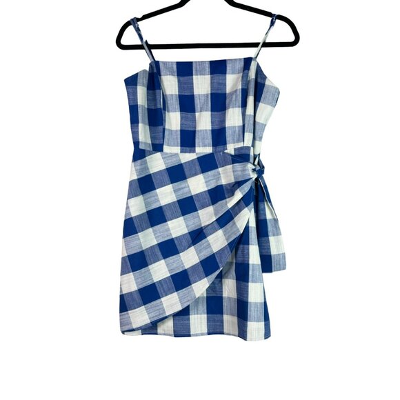 🟣🟣 Altar'd State Womens Blue Wrap Tie Side Mini Dress Checkered Size Small - Picture 1 of 12